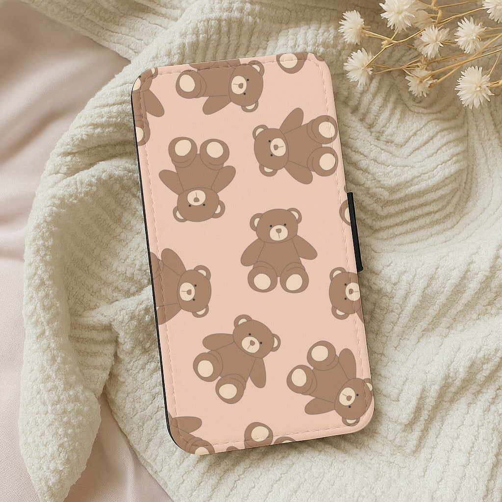 Cartoon Brown Bear Pattern Wallet Phone Case