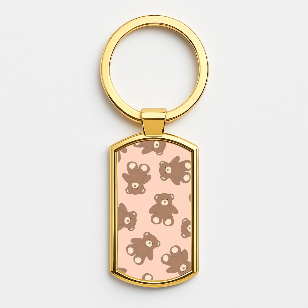 Cartoon Brown Bear Pattern Gold Keyring