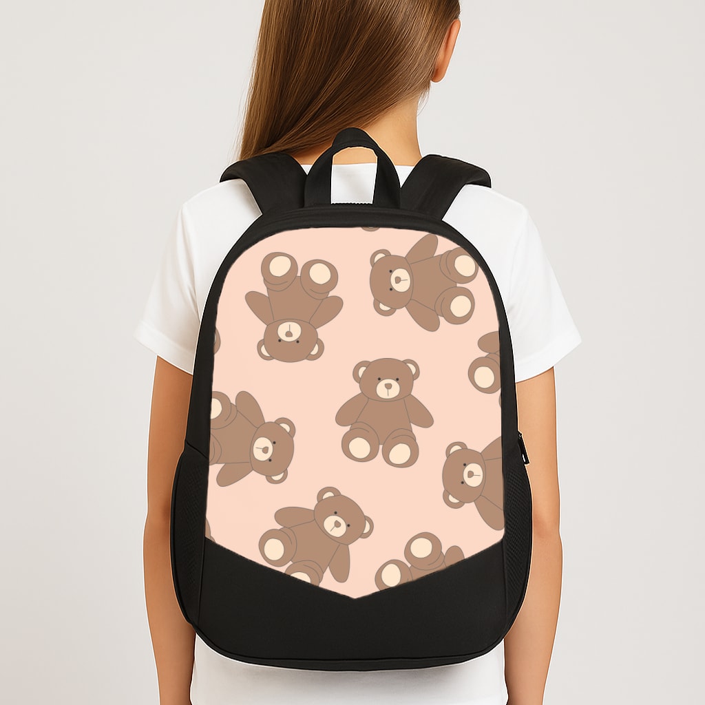 Cartoon Brown Bear Pattern Large School Bag