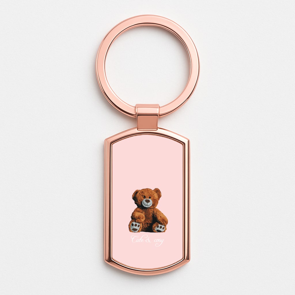 Cute And Cosy Teddy Bear Rose Gold Keyring