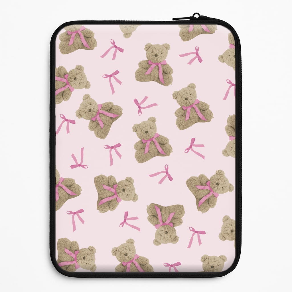 Coquette Teddy Bears And Bows Pattern Laptop Sleeve