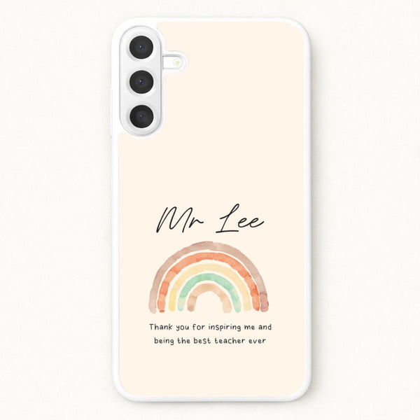 Beige Personalised Teacher Rainbow Phone Case for Galaxy A57