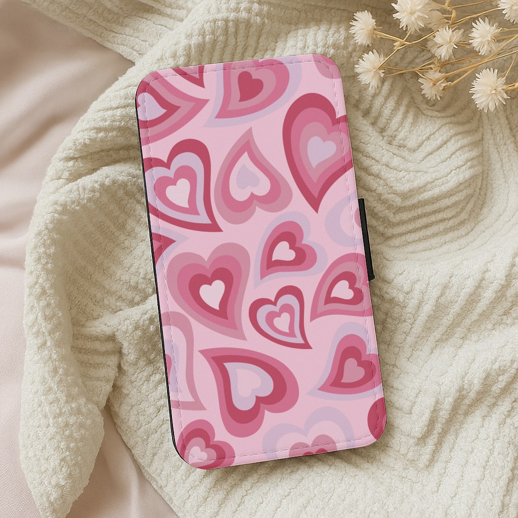 Pink Hearts - Trippy Patterns Wallet Phone Case