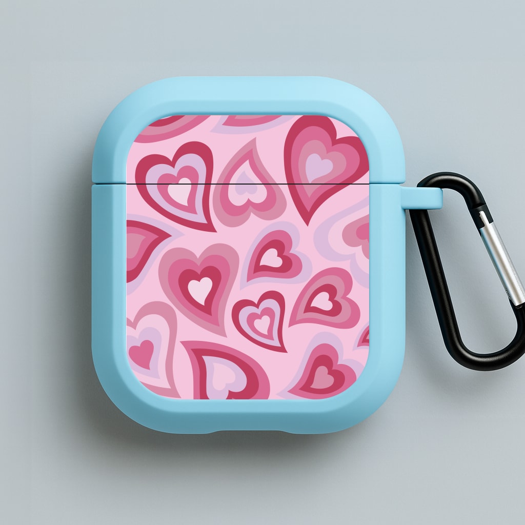 Pink Hearts - Trippy Patterns Blue AirPods Case
