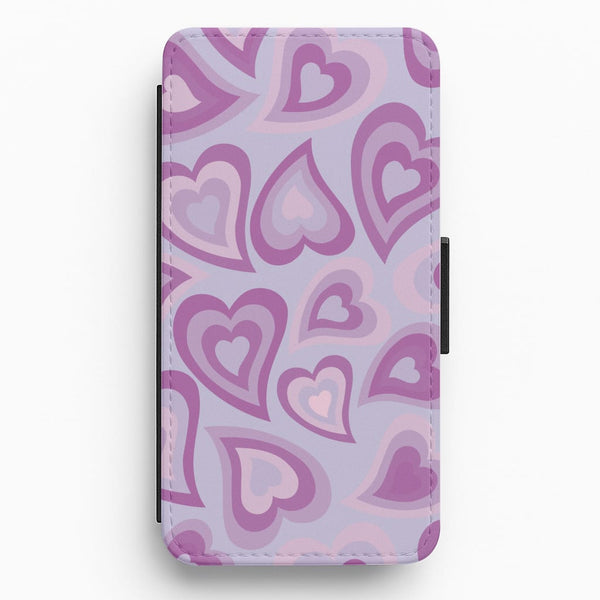 Purple Hearts - Trippy Patterns Flip / Wallet Phone Case