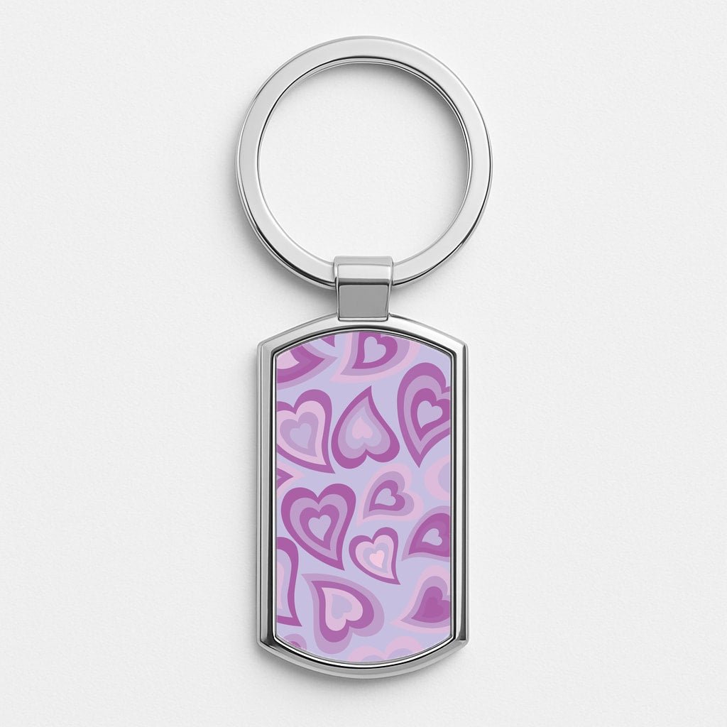 Purple Hearts - Trippy Patterns Silver Keyring
