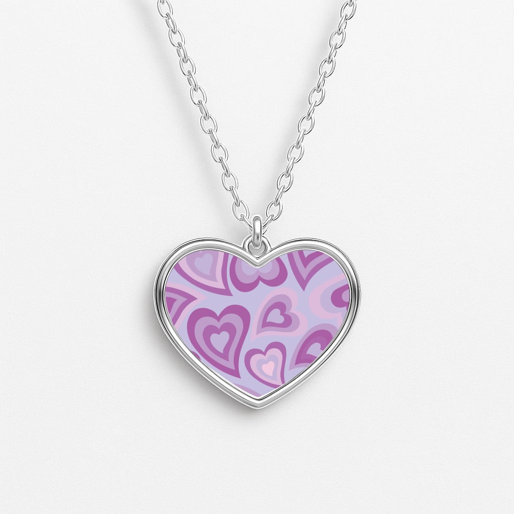 Purple Hearts - Trippy Patterns Heart Necklace