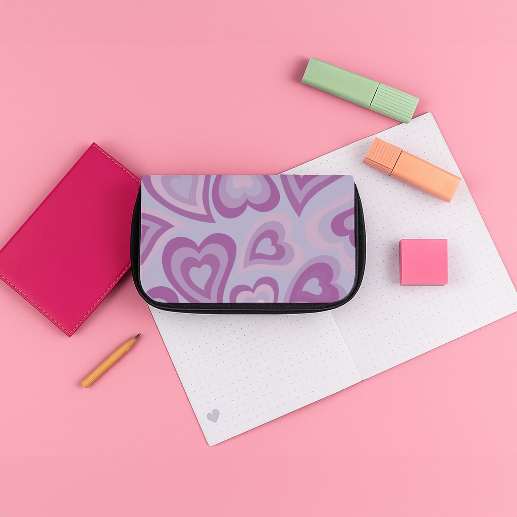 Purple Hearts - Trippy Patterns Pencil Case