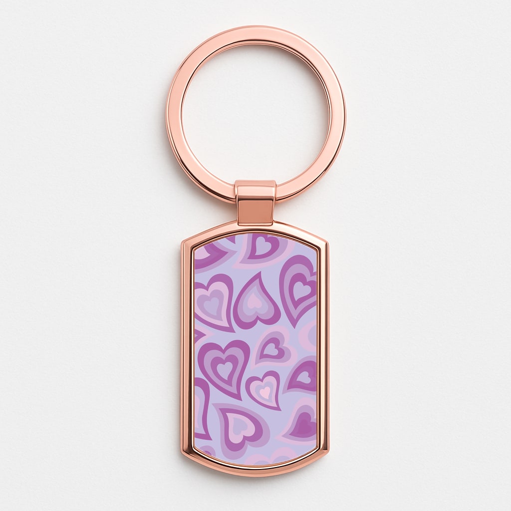 Purple Hearts - Trippy Patterns Rose Gold Keyring