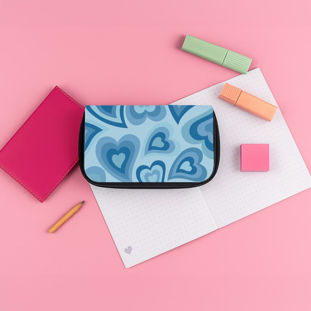 Blue Hearts - Trippy Patterns Pencil Case