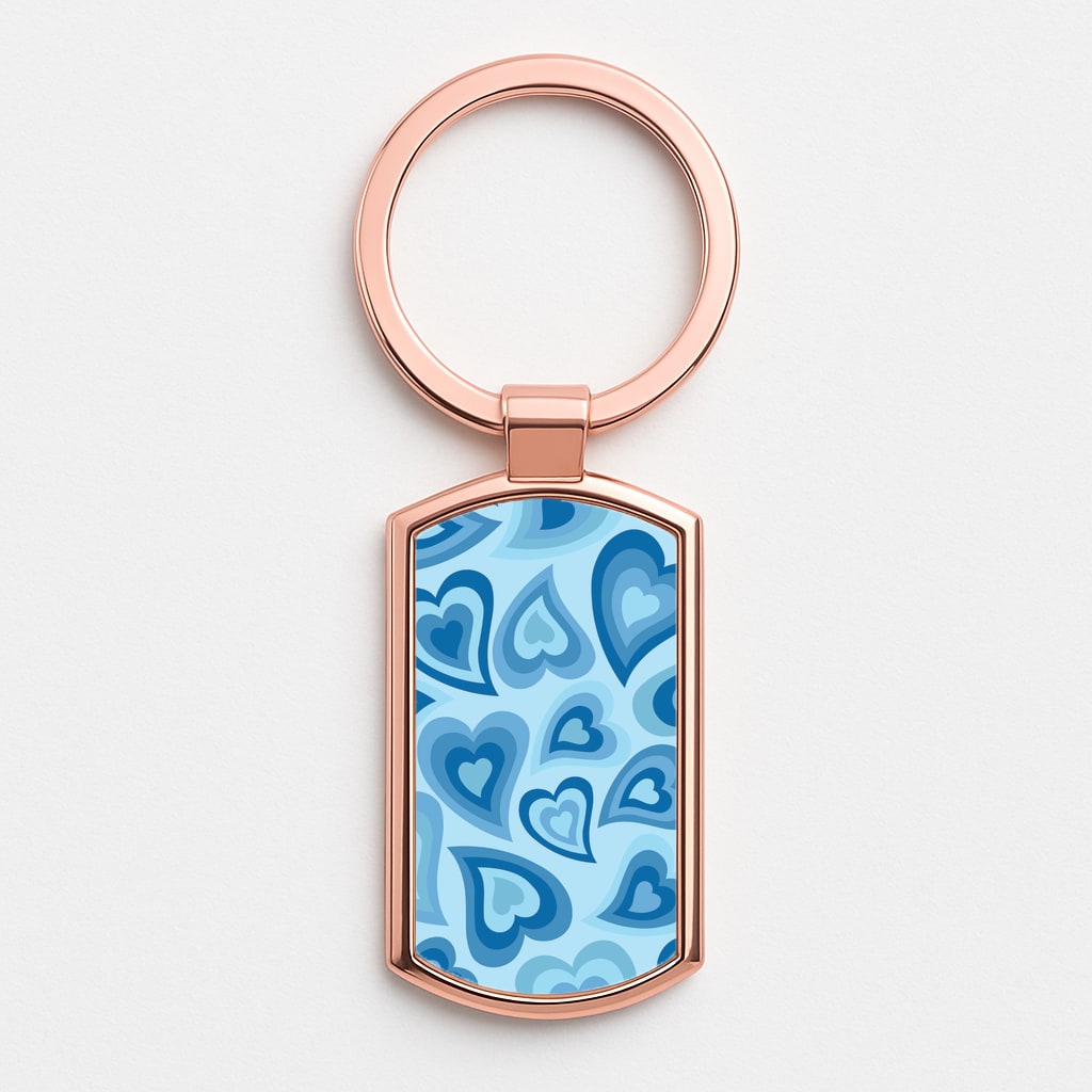 Blue Hearts - Trippy Patterns Rose Gold Keyring