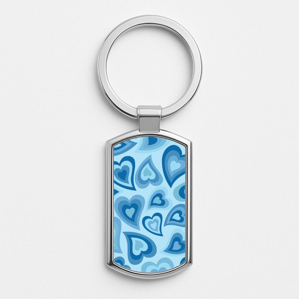 Blue Hearts - Trippy Patterns Silver Keyring