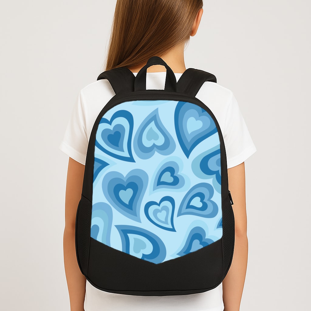 Blue Hearts - Trippy Patterns Large School Bag