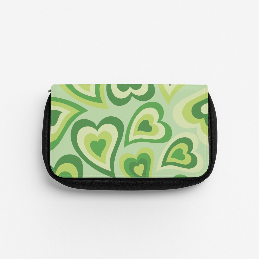 Green Hearts - Trippy Patterns Pencil Case