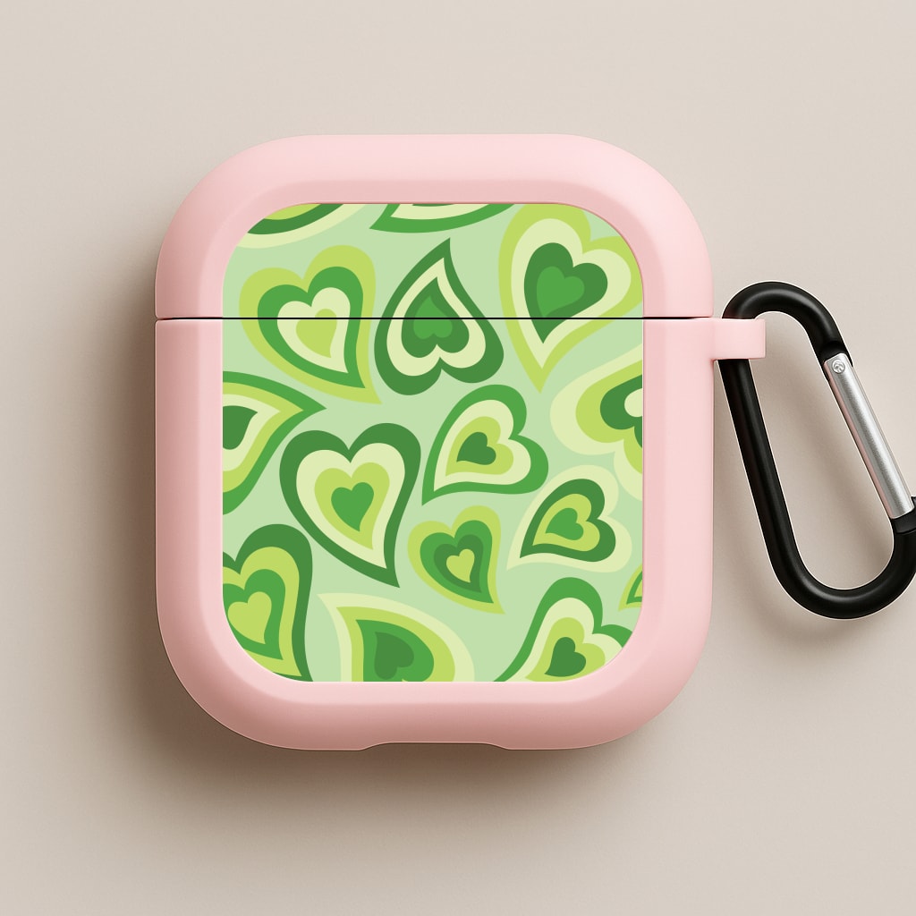 Green Hearts - Trippy Patterns Pink AirPods Case