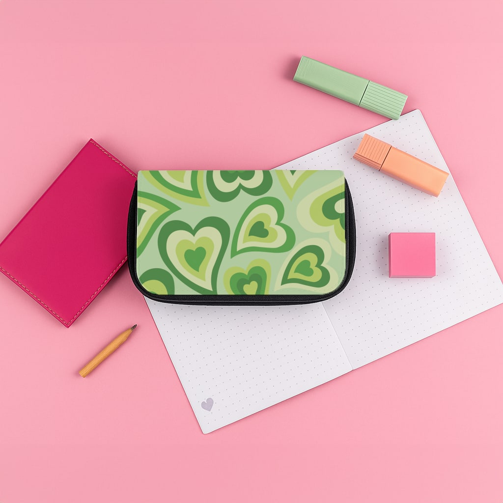 Green Hearts - Trippy Patterns Pencil Case