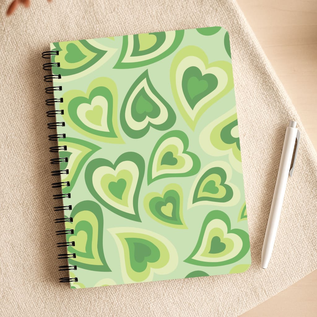 Green Hearts - Trippy Patterns Notepad