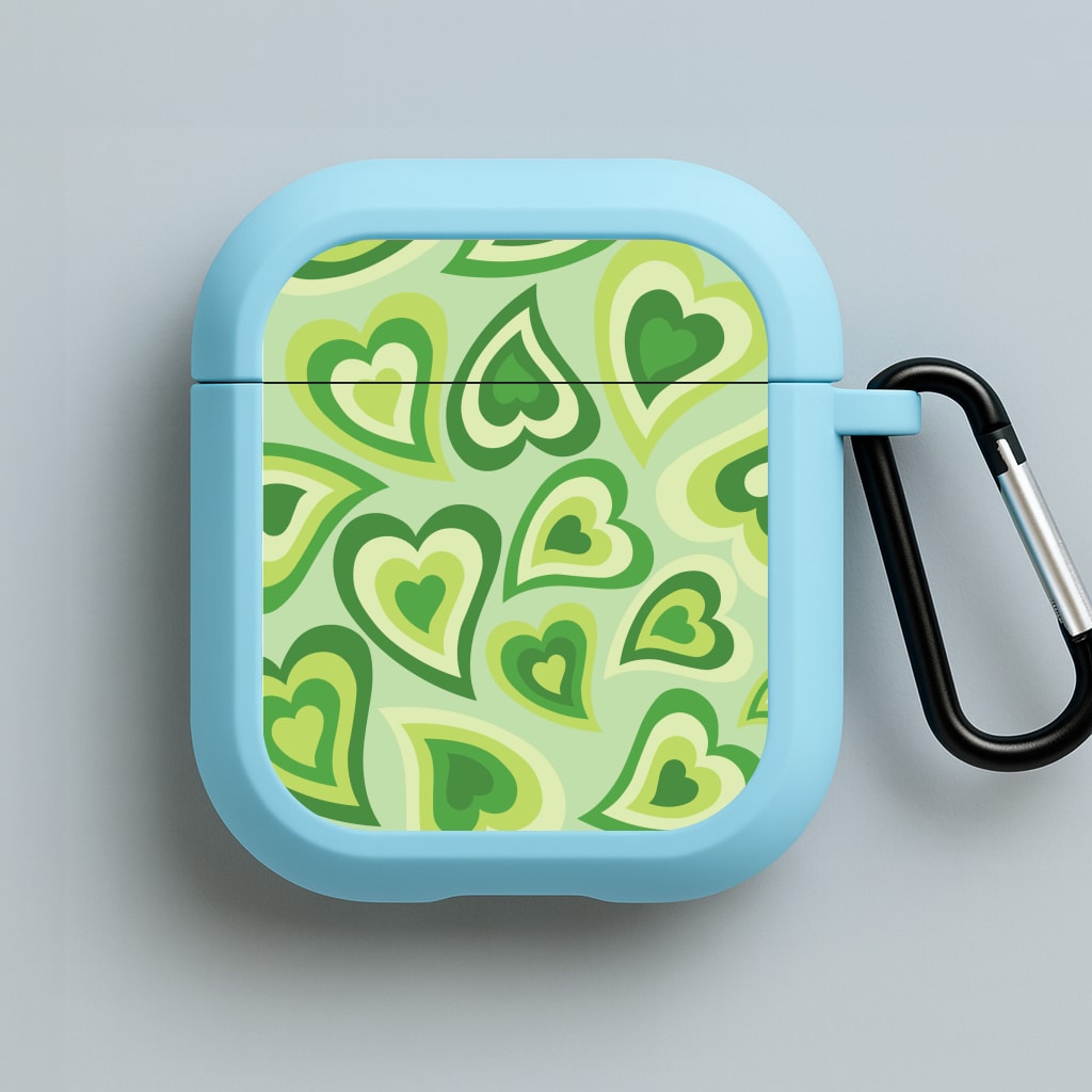 Green Hearts - Trippy Patterns Blue AirPods Case