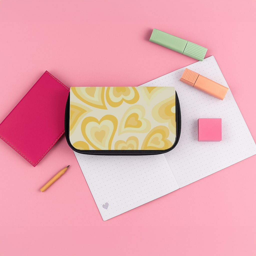 Yellow Hearts - Trippy Patterns Pencil Case
