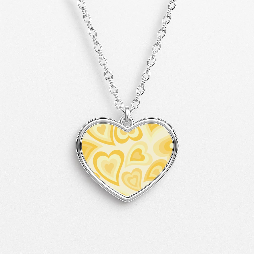 Yellow Hearts - Trippy Patterns Heart Necklace