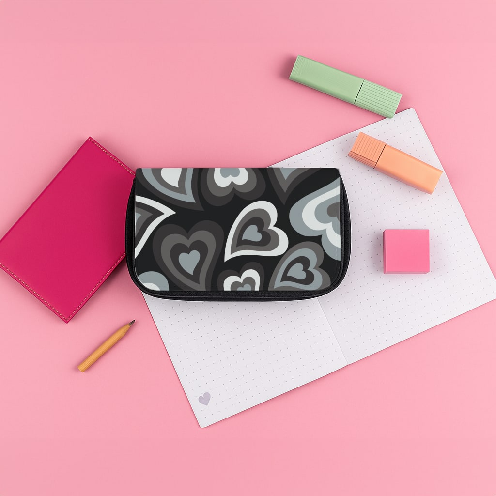 Black Hearts - Trippy Patterns Pencil Case