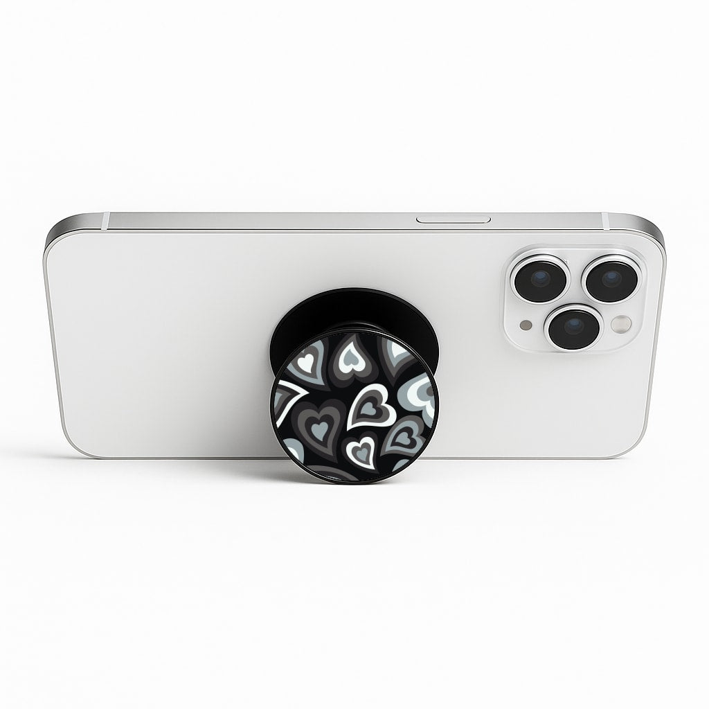 Black Hearts - Trippy Patterns Phone Stand