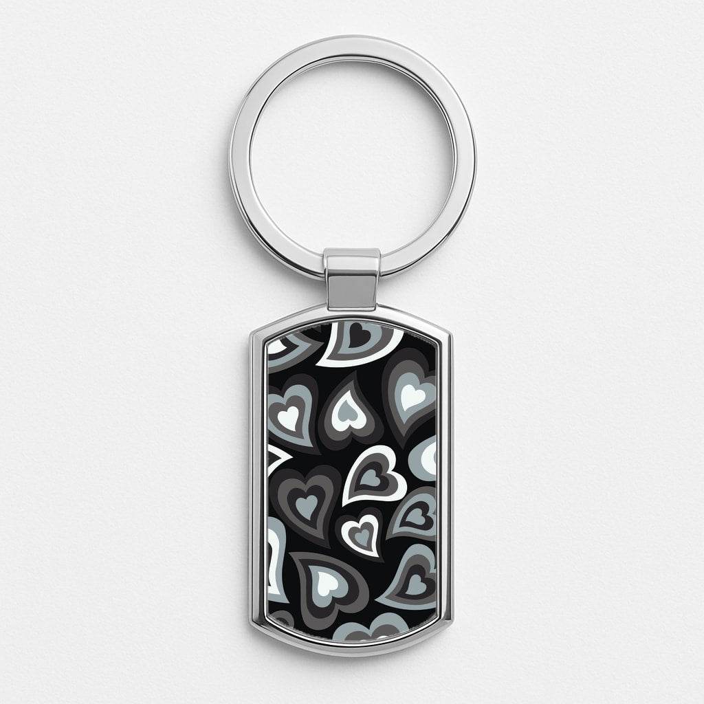 Black Hearts - Trippy Patterns Silver Keyring