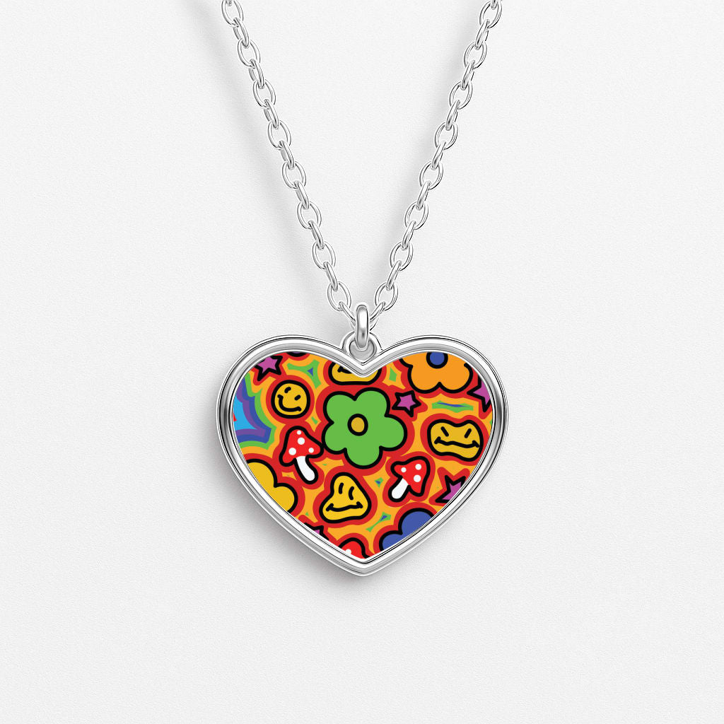 Rainbow Trip - Trippy Patterns Heart Necklace