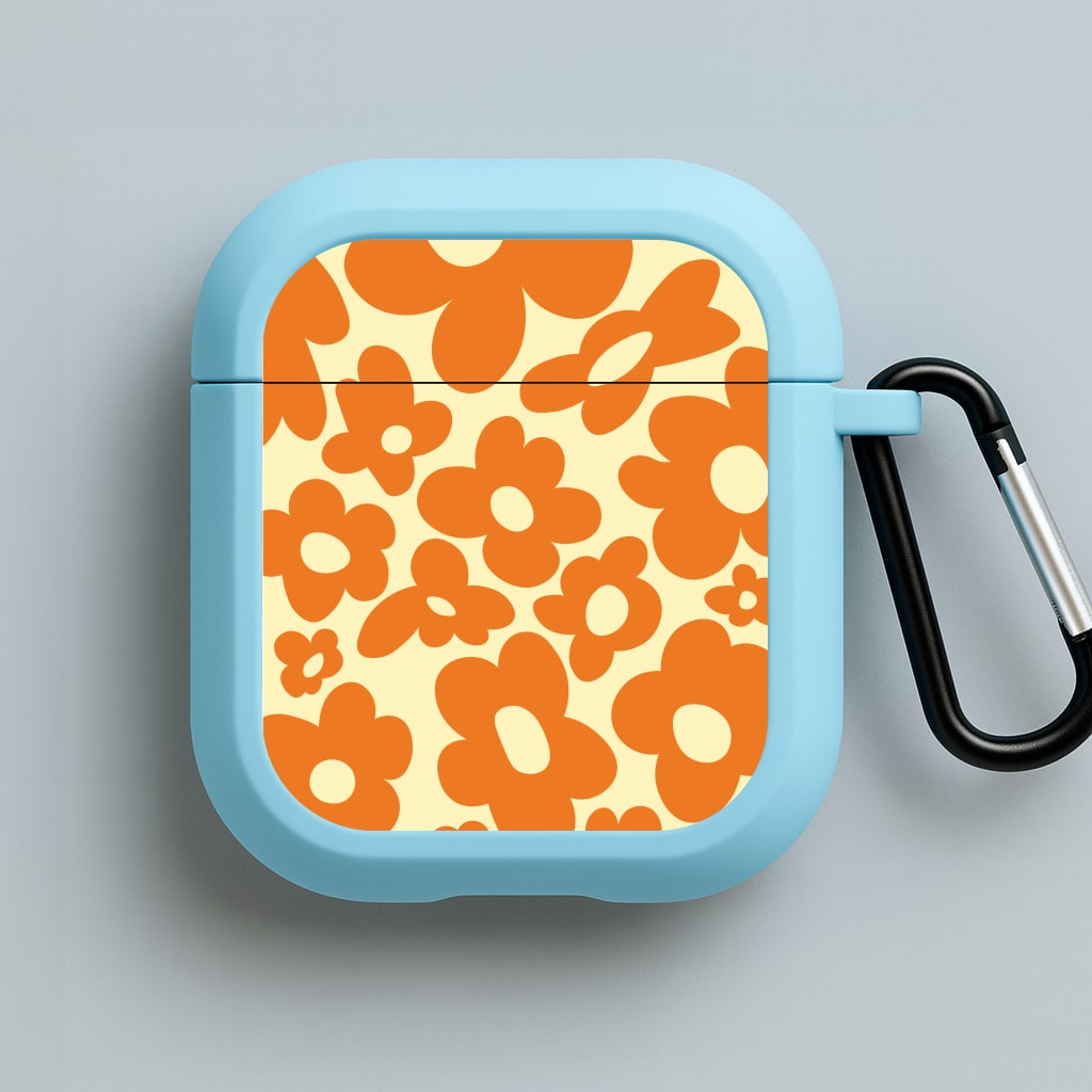 Orange Flowers - Trippy Patterns Blue AirPods Case