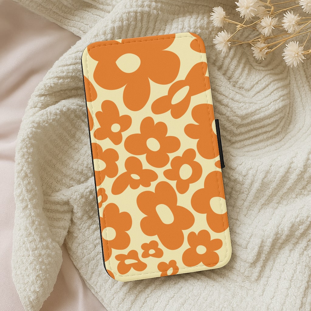 Orange Flowers - Trippy Patterns Wallet Phone Case