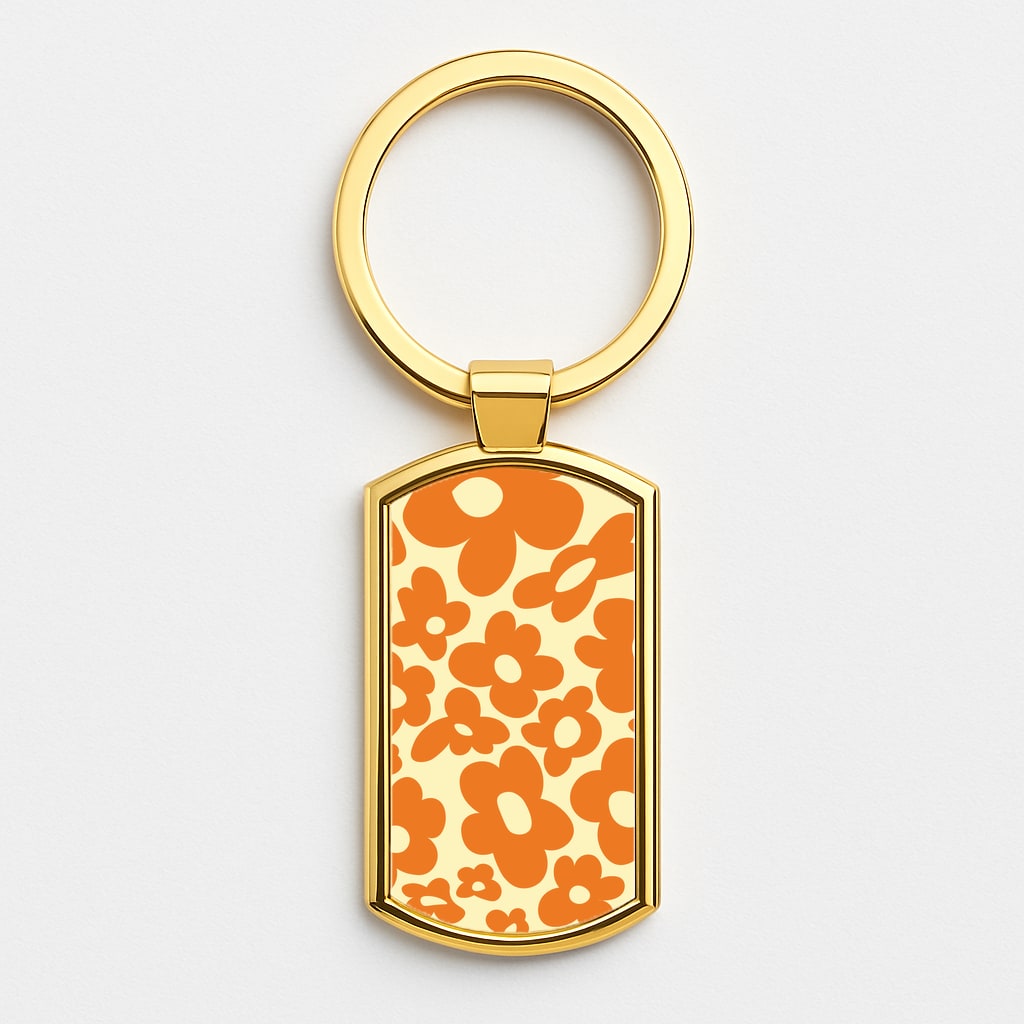 Orange Flowers - Trippy Patterns Gold Keyring
