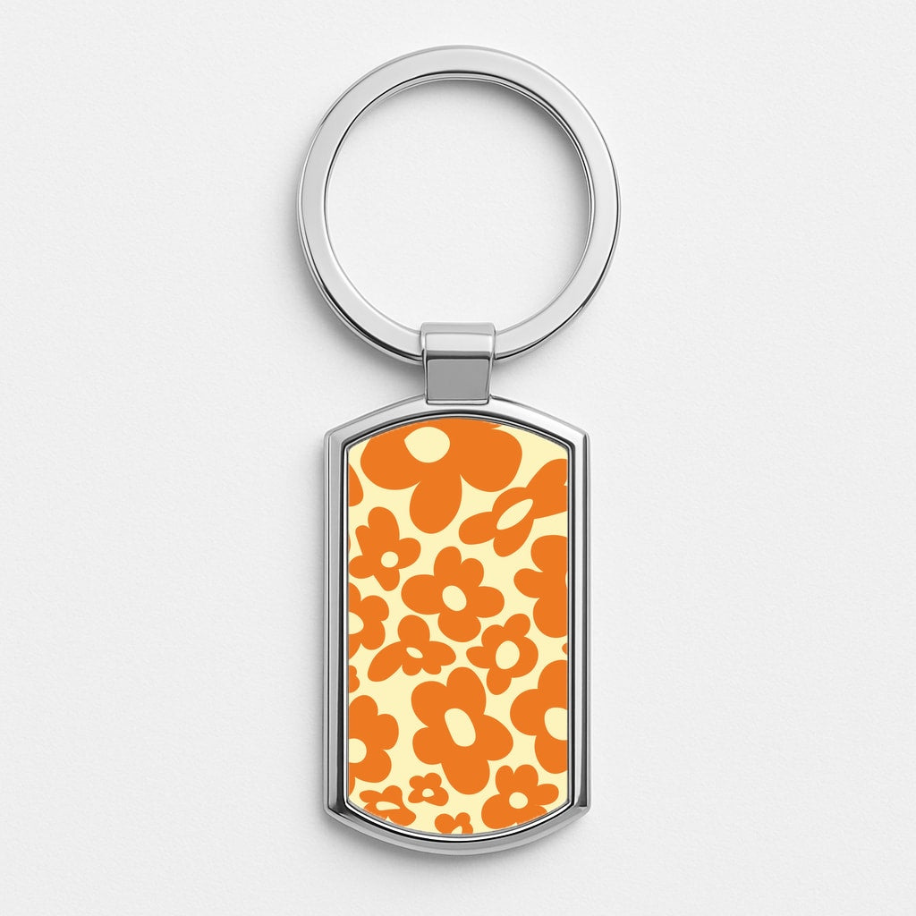 Orange Flowers - Trippy Patterns Silver Keyring