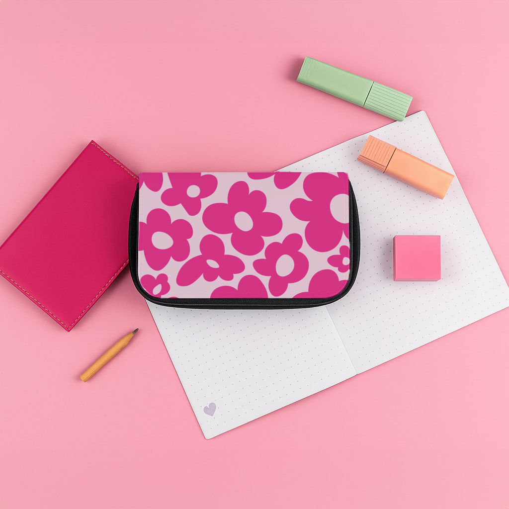 Pink Flowers - Trippy Patterns Pencil Case