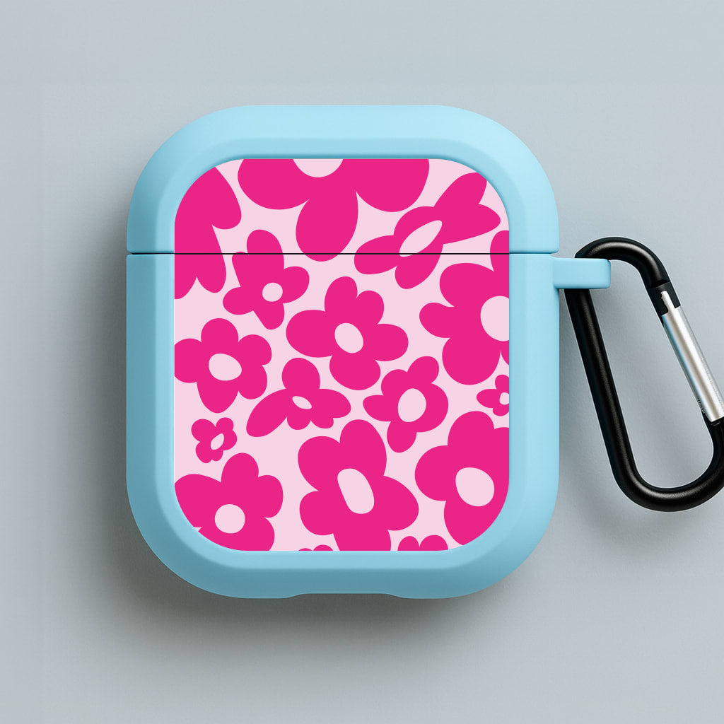Pink Flowers - Trippy Patterns Blue AirPods Case