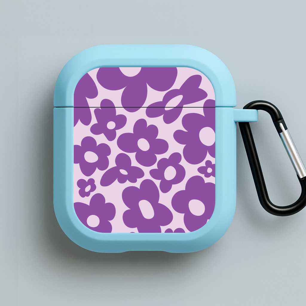 Purple Flowers - Trippy Patterns Blue AirPods Case