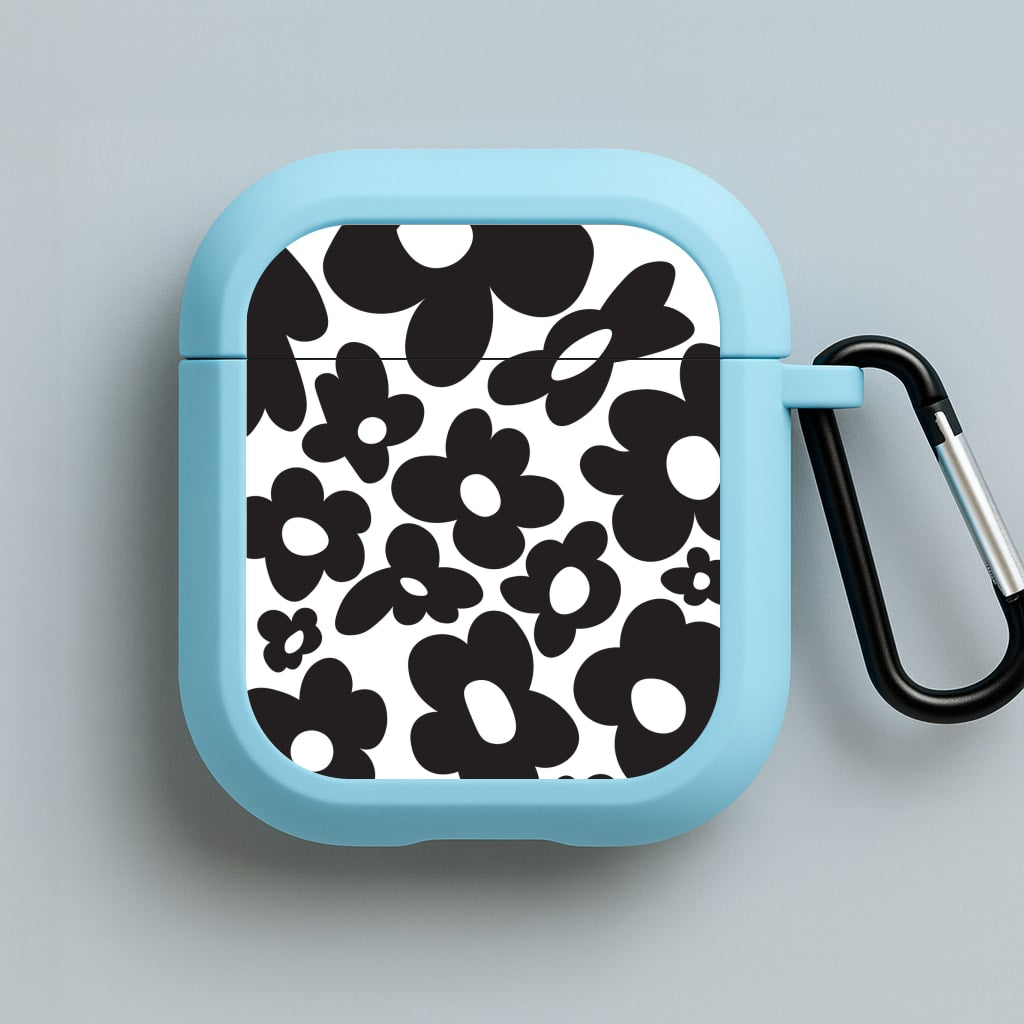 Black Flowers - Trippy Patterns Blue AirPods Case