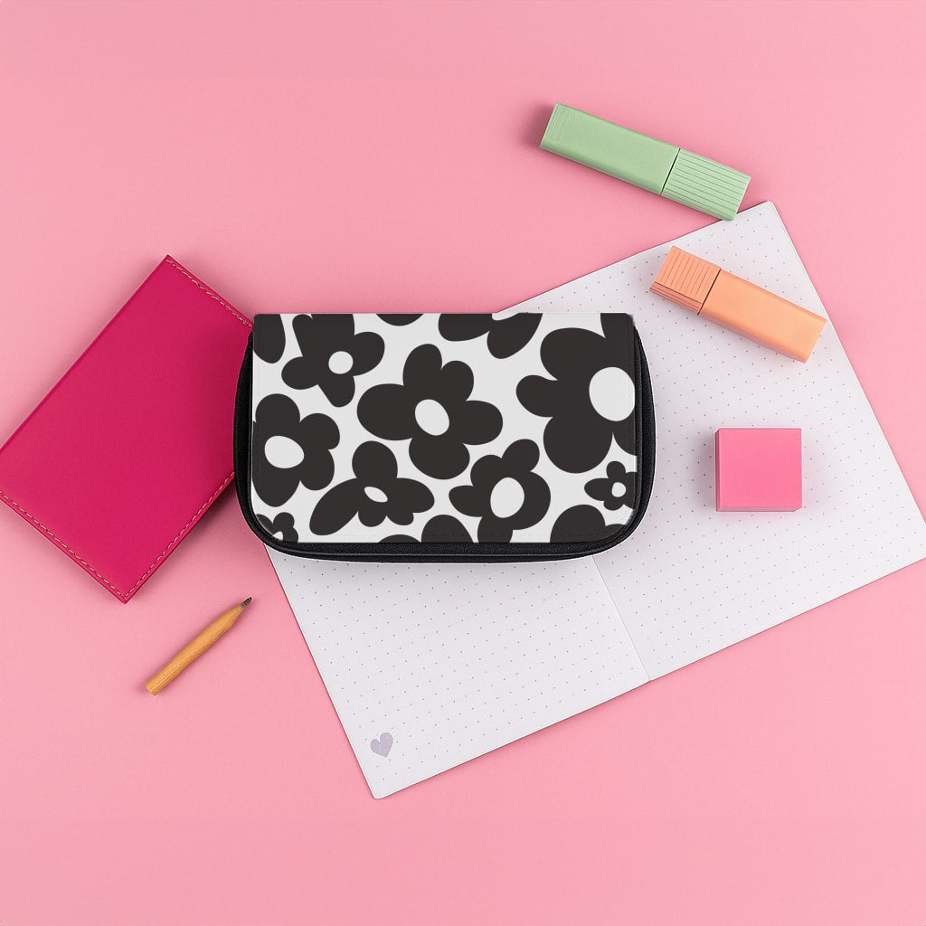 Black Flowers - Trippy Patterns Pencil Case