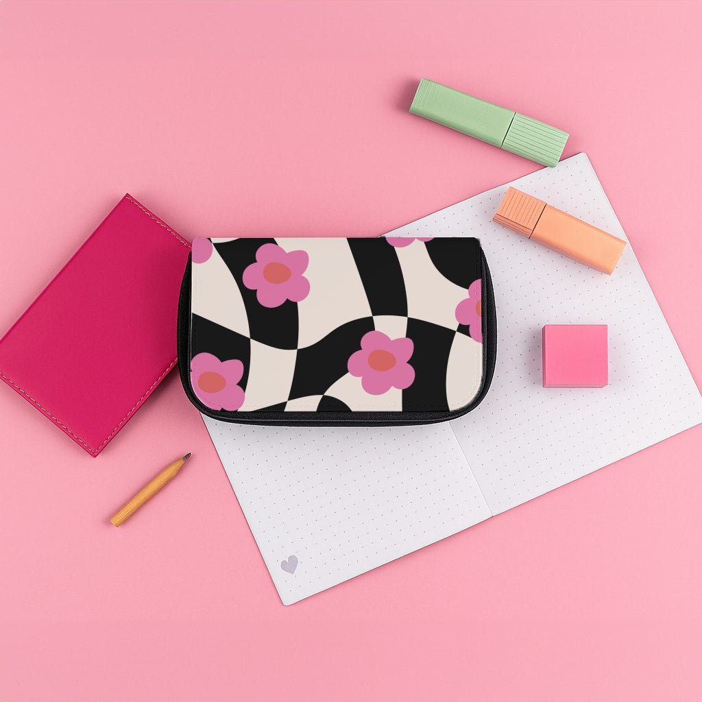 Checkboard Flowers - Trippy Patterns Pencil Case