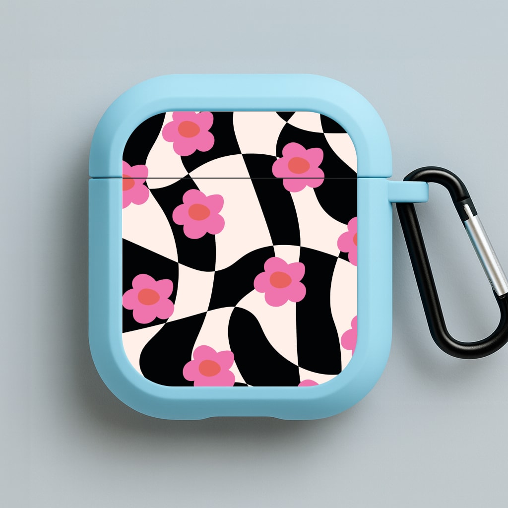 Checkboard Flowers - Trippy Patterns Blue AirPods Case
