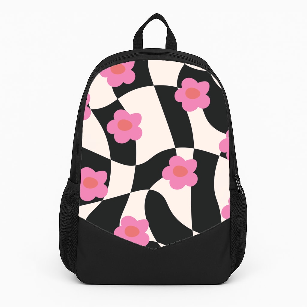 Checkboard Flowers - Trippy Patterns Large Backpack