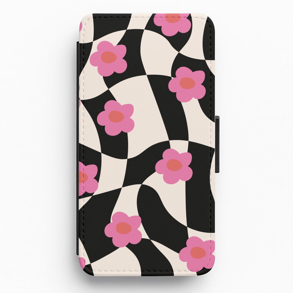 Checkboard Flowers - Trippy Patterns Flip / Wallet Phone Case