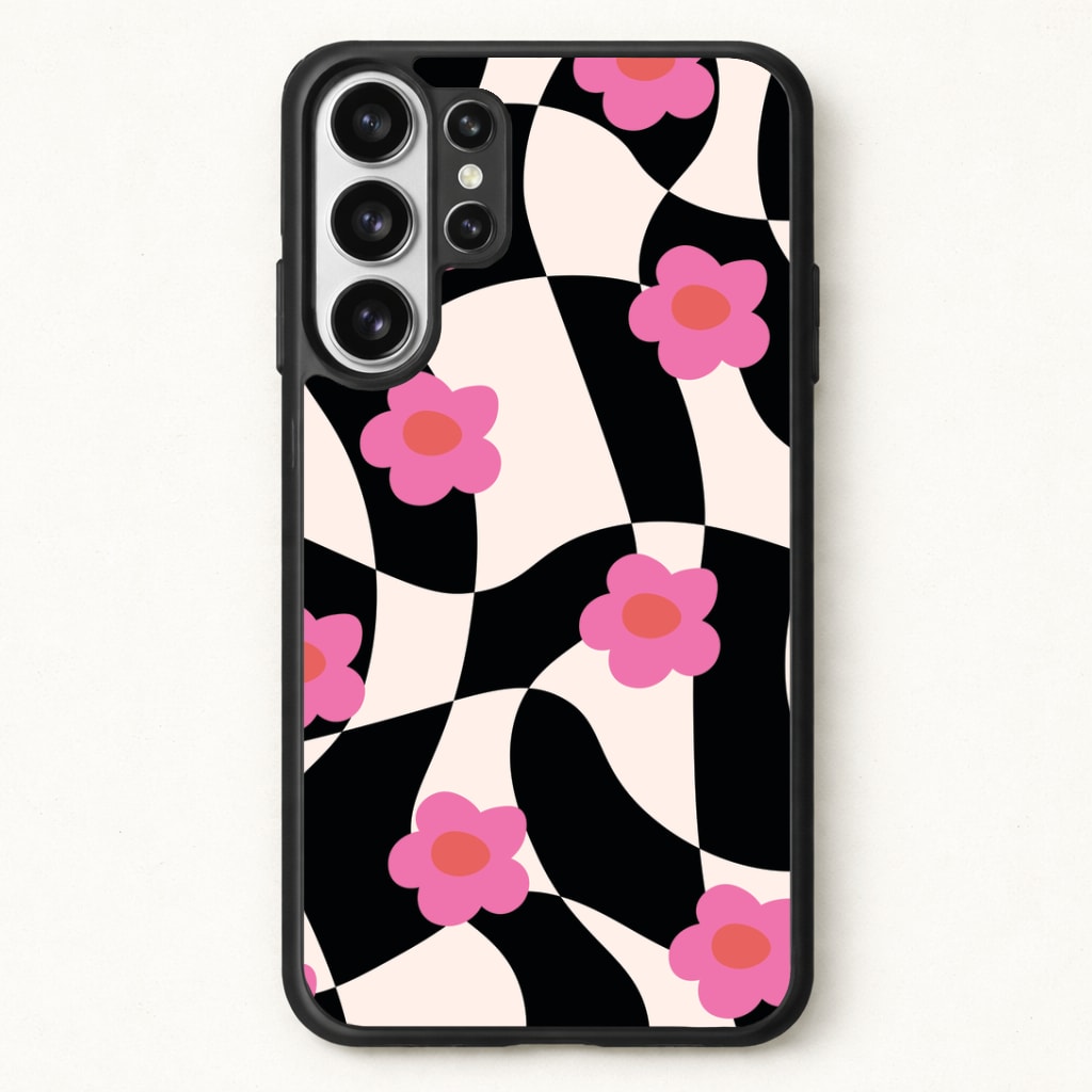 Checkboard Flowers - Trippy Patterns Phone Case for Galaxy S26 Ultra