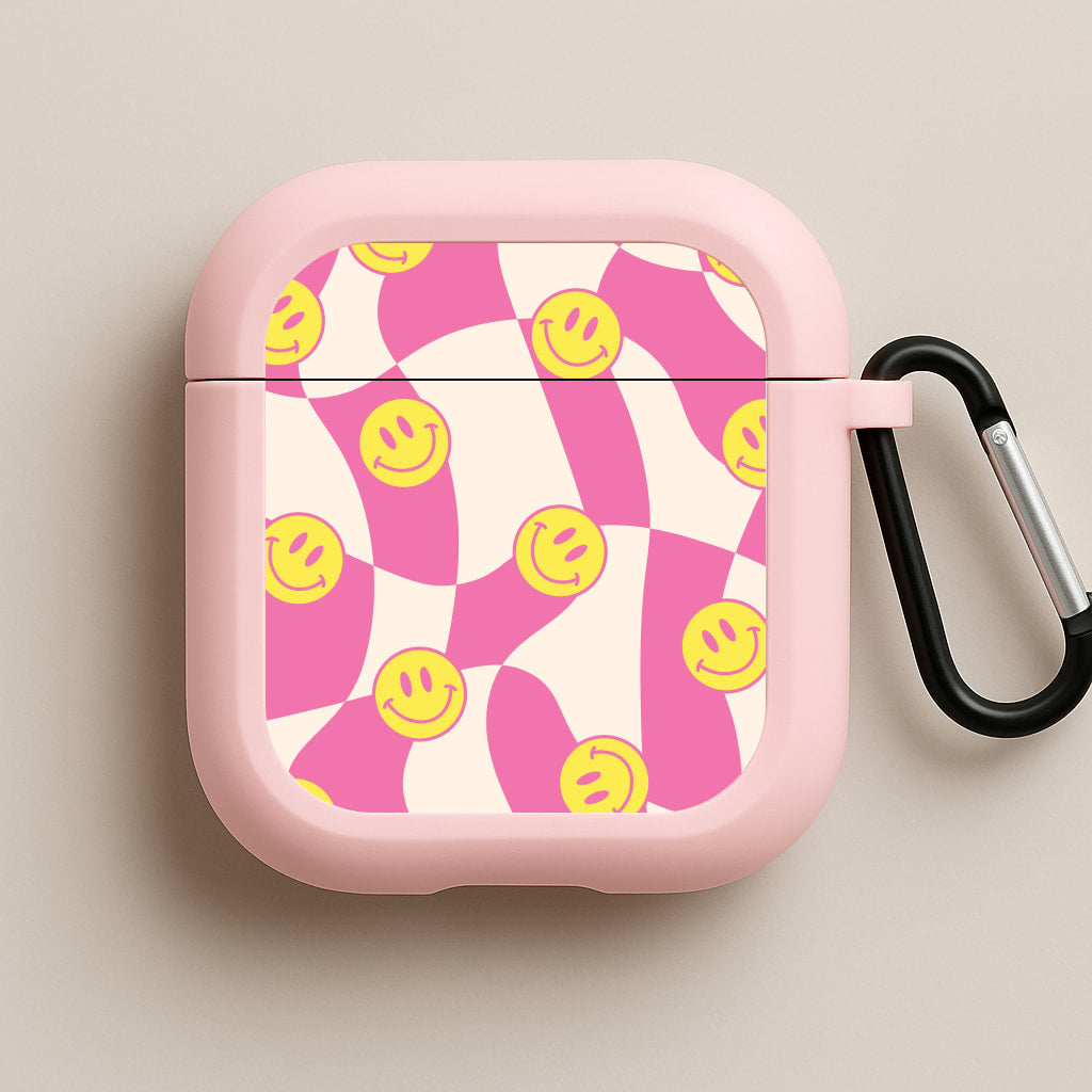 Smiley Checkboard - Trippy Patterns Pink AirPods Case