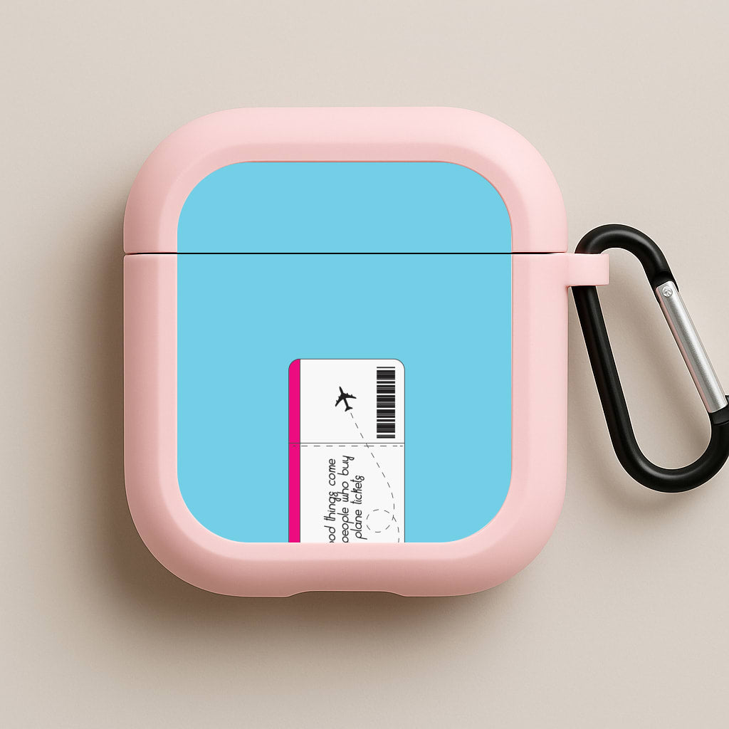 Buy Plane Tickets - Travel Pink AirPods Case