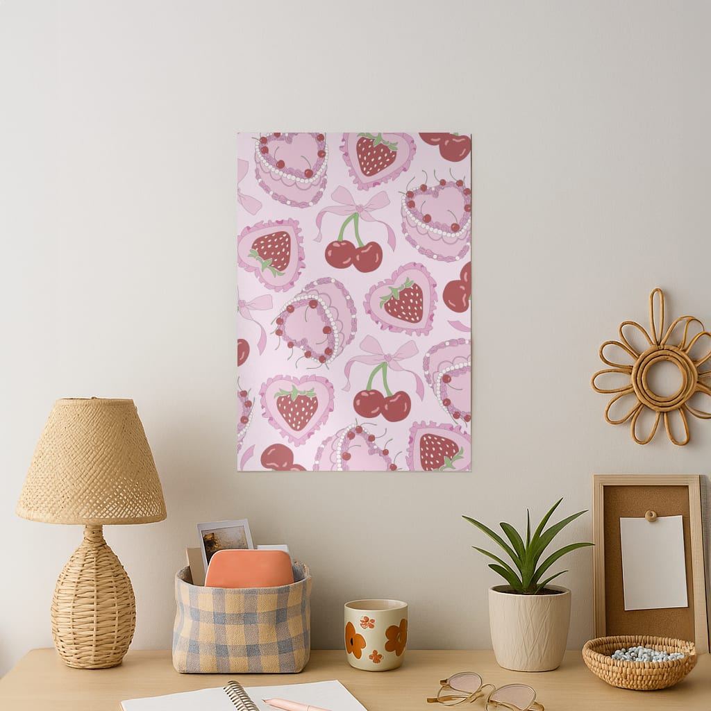 Cherries, Strawberries And Cake - Valentine's Day Art Print