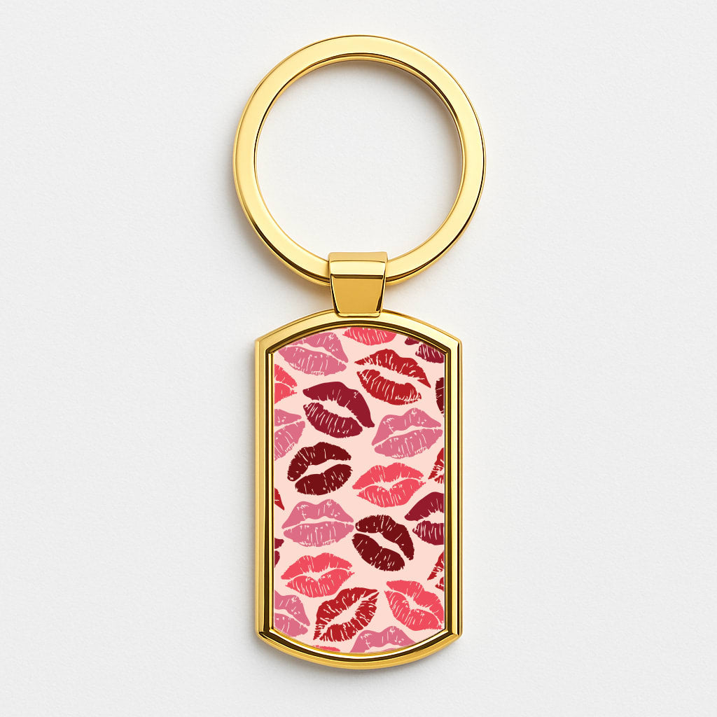 Valentine's Lips Pattern Gold Keyring