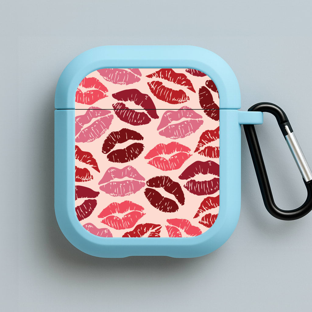 Valentine's Lips Pattern Blue AirPods Case