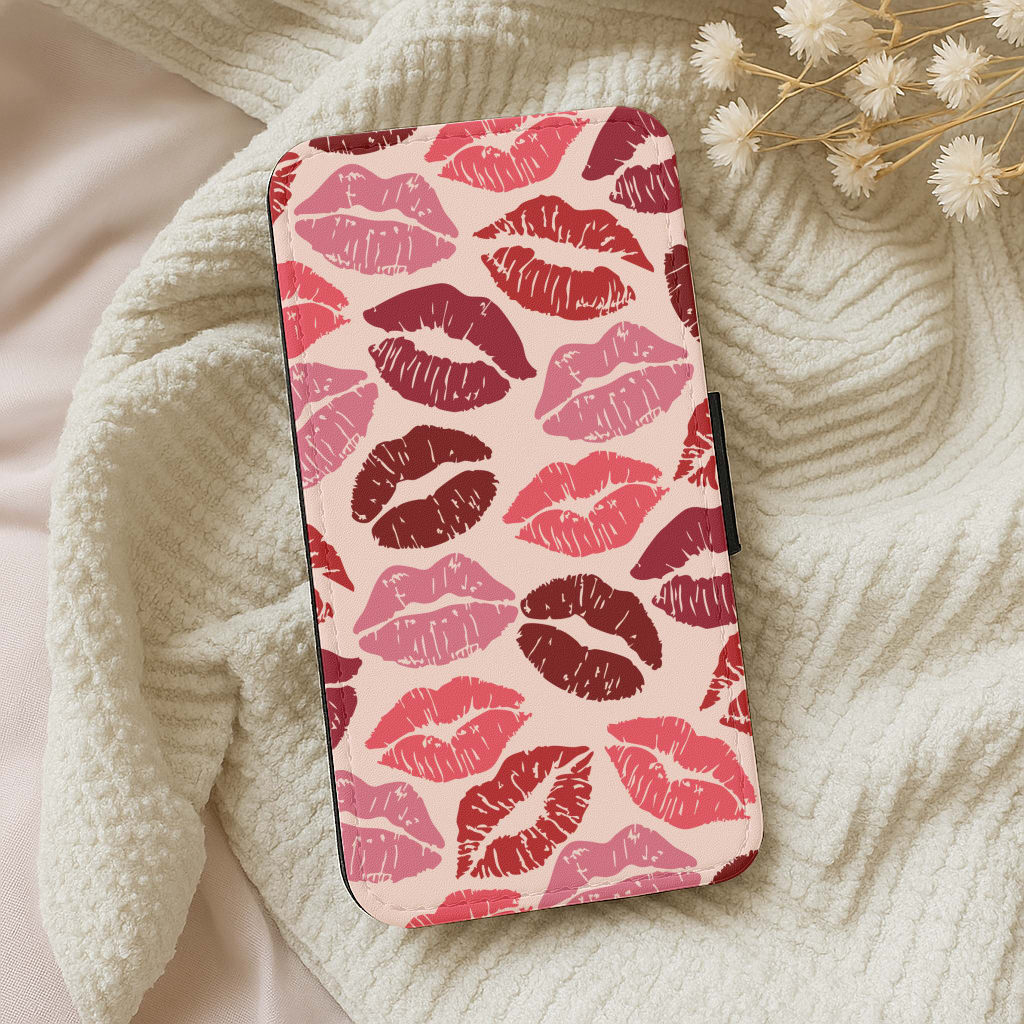 Valentine's Lips Pattern Wallet Phone Case