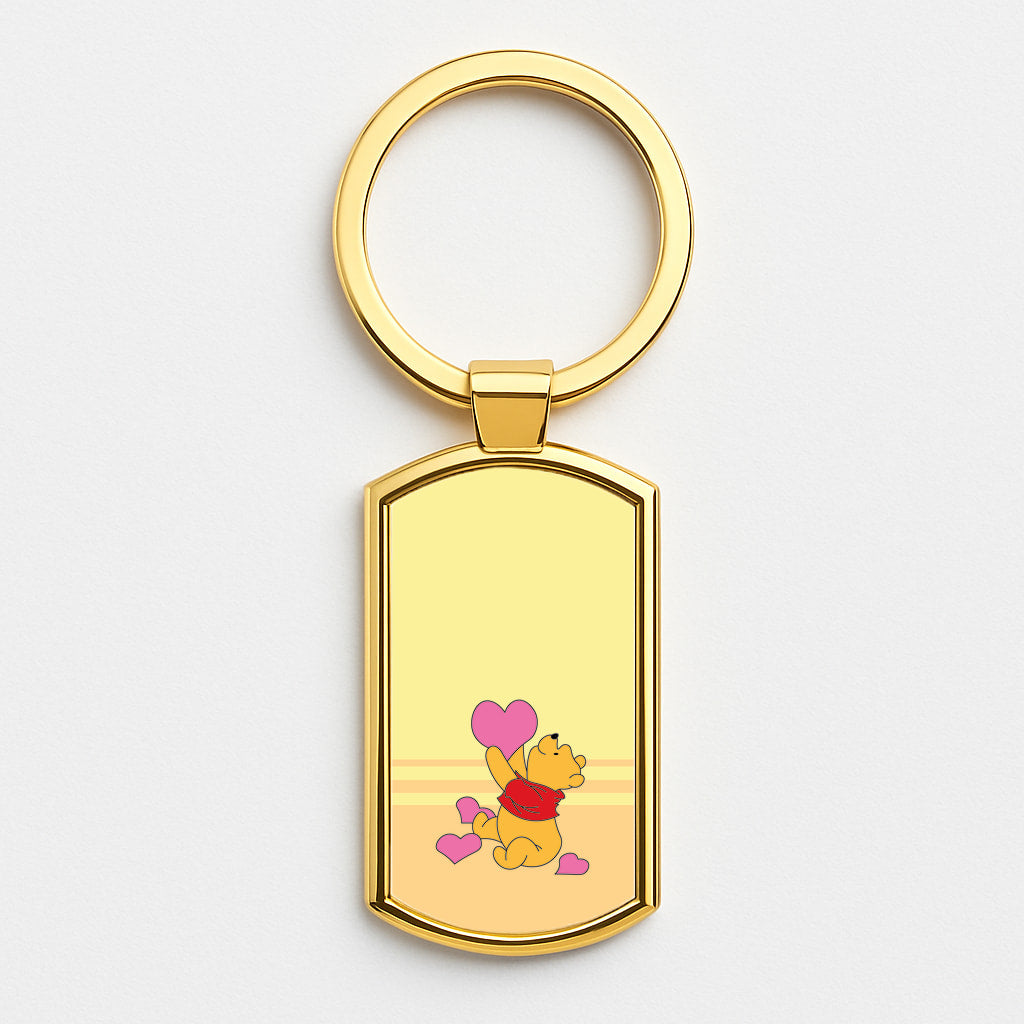 Pooh Love Heart Balloons Valentine's Gold Keyring