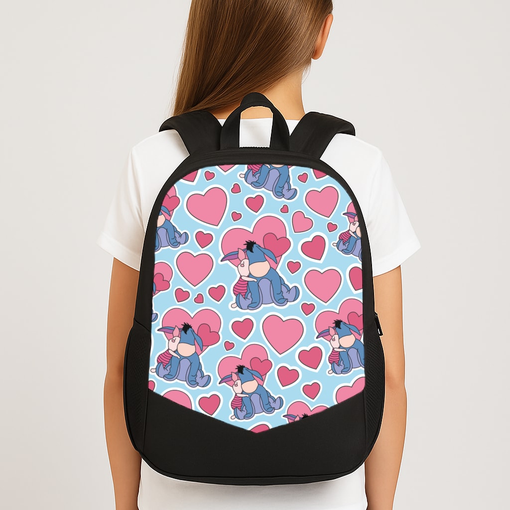 Donkey and Pig Pattern Valentine's Large School Bag